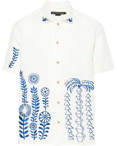 ANDERSSON BELL `May` Embroidery Open Collar Short Sleeve Shirt - Blue