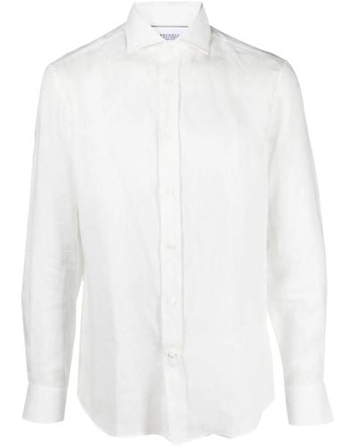 Brunello Cucinelli Buttoned-Up Linen Shirt - White