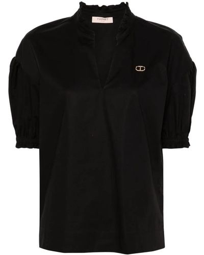 Twin Set `Oval T` Short Sleeve Blouse - Black