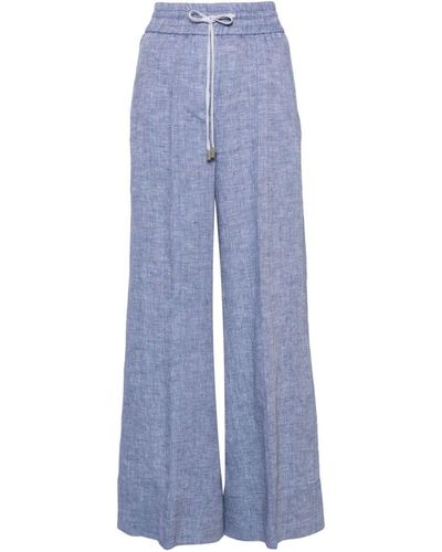 Peserico High-waist Wide-leg Linen Trousers - Blue
