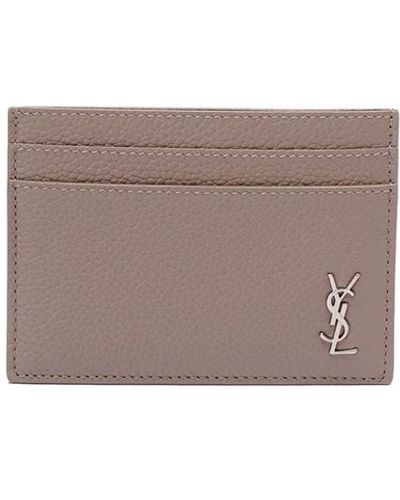 Saint Laurent Tiny `cassandre` Leather Credit Card Case - Gray