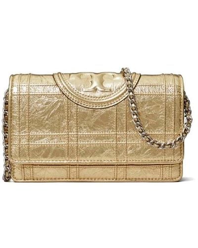 Tory Burch `Fleming` Quilt Chain Wallet - Natural