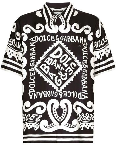 Dolce & Gabbana Marina Print Silk Shirt - Black