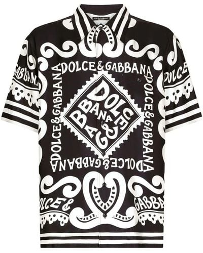 Dolce & Gabbana Marina-Print Silk Hawaii Shirt - Black