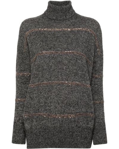 Brunello Cucinelli Sequin-Embellished Knitted Sweater - Gray