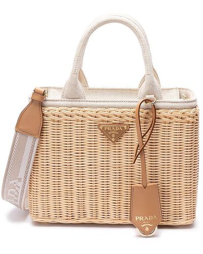 Prada Handbag In Woven Wicker - Natural