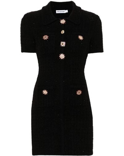 Self-Portrait Jewel Button Knit Mini Dress - Black