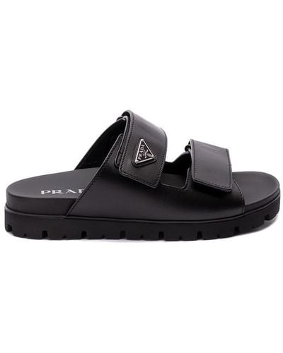 Prada Vit Sport Leather Sandals - Black