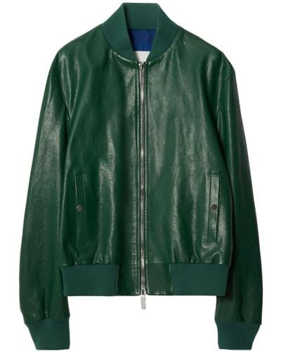 Burberry Zipped Leather Bomber Jacket - Green