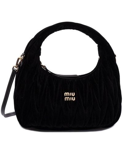 Miu Miu `Wander` Matelassé Velvet Mini Hobo Bag - Black