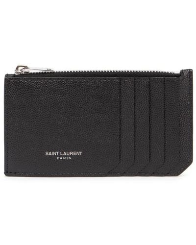 Saint Laurent ` Paris Fragments` Zipped Card Case - Gray