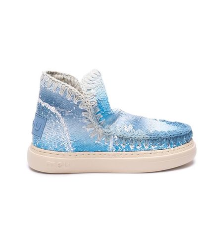 Mou Trainers With Sequins Allover And Dégradé Stitching - Blue