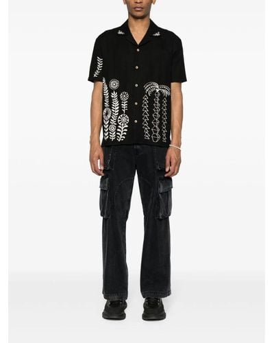 ANDERSSON BELL `May` Embroidery Open Collar Short Sleeve Shirt - Nero