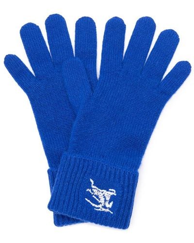 Burberry `Ekd` Embroidered Knit Gloves - Blue