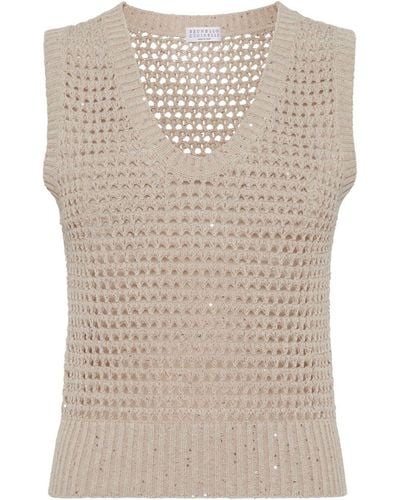 Brunello Cucinelli Perforated Tank Top - Natural