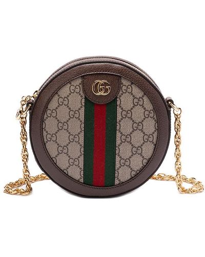 Gucci `Ophidia Gg` Mini Round Shoulder Bag - Brown