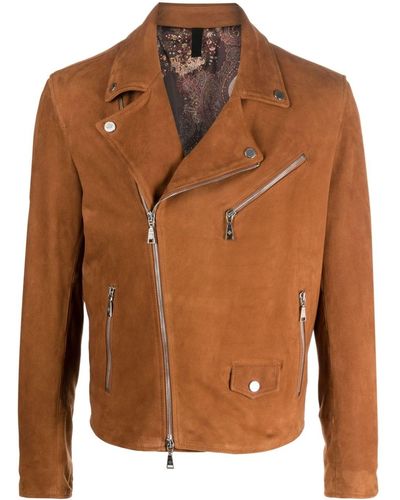 Tagliatore Franklin Leather Biker Jacket - Brown