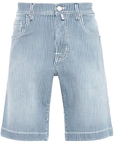 Jacob Cohen Striped Cotton Denim Shorts - Blue
