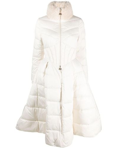 Elisabetta Franchi Circle Flared Quilted Coat - White