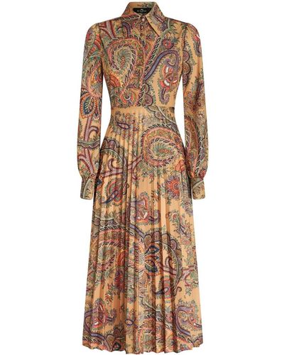 Etro Paisley-print Plissé Dress - Natural
