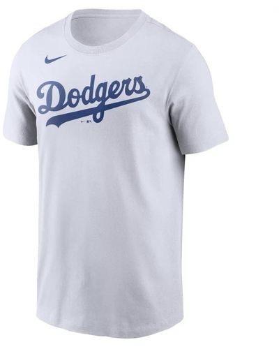 Nike T-Shirt MLB Los Angeles Dodgers Wordmark Blanc - Bleu