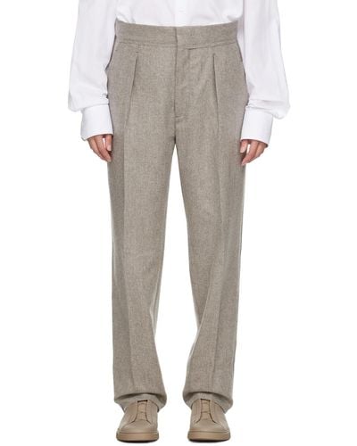 Zegna Grey Pleated Pants - White
