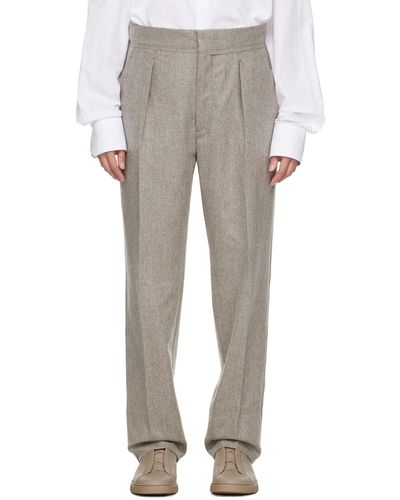 Zegna Grey Pleated Trousers - White