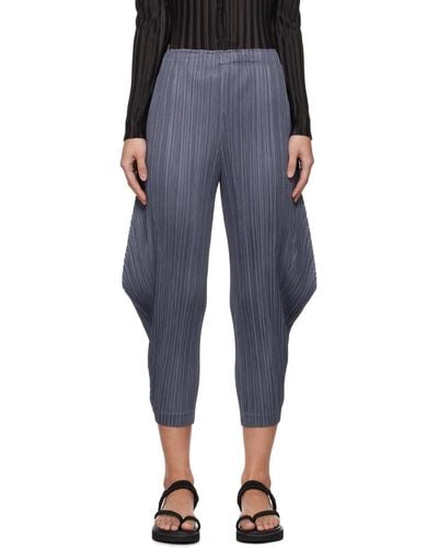 Pleats Please Issey Miyake Grey Thicker Bottoms 1 Trousers - Blue