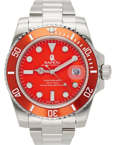 A Bathing Ape Silver & Orange Classic Type 1 Watch - Red