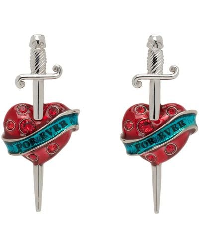 Jean Paul Gaultier Boucles d'oreilles graphiques argentées - Rouge