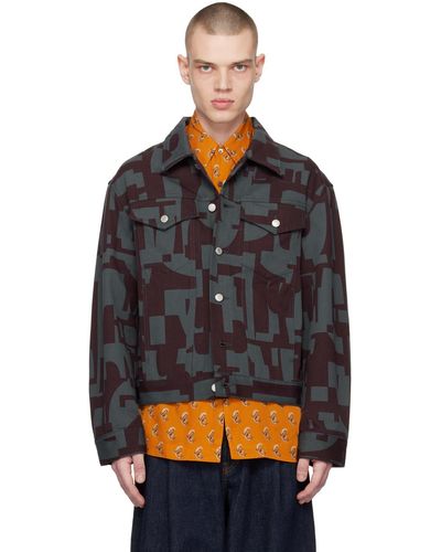 Dries Van Noten Blue & Purple Printed Denim Jacket - Black