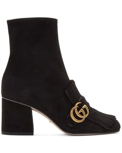 Gucci Black Suede GG Marmont Boots