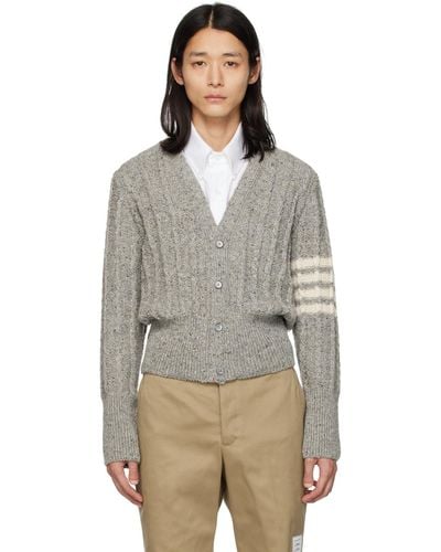 Thom Browne Gray Cable Knit Cardigan - Multicolor