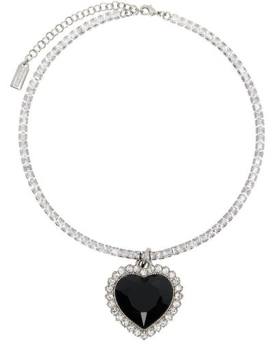 Vetements Silver & Crystal Heart Necklace - Black