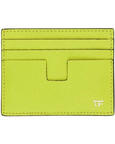 Tom Ford Green Small Grain Leather Card Holder - Yellow