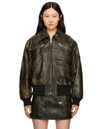 Gcds Black Workwear Rub-off Leather Jacket