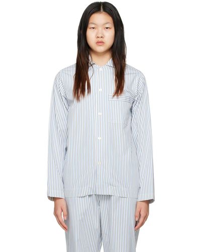Tekla Chemise de pyjama à manches longues blanc et bleu - Noir