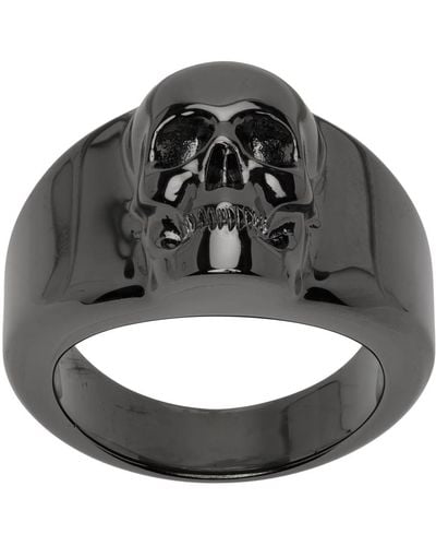 Alexander McQueen Bague gris acier à crâne - Métallisé