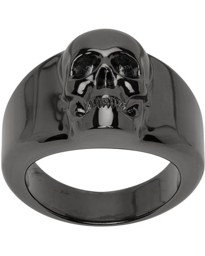 Alexander McQueen Gunmetal Skull Ring - Metallic
