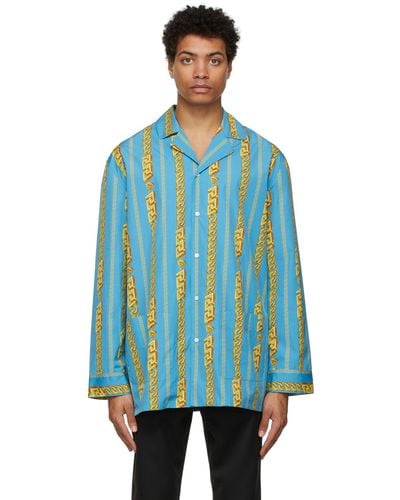 Versace Chain Print Pyjama Top - Blue