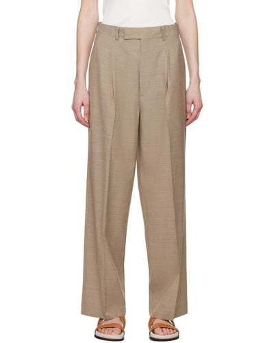 AURALEE Taupe Pleated Trousers - Natural
