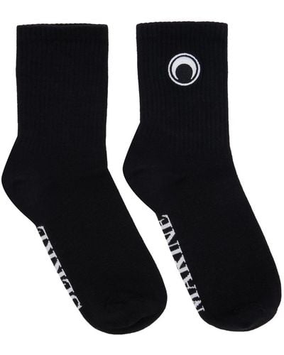 Marine Serre Organic Cotton Rib Ankle Socks - Black