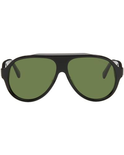 Moncler Black Aviator Sunglasses - Green