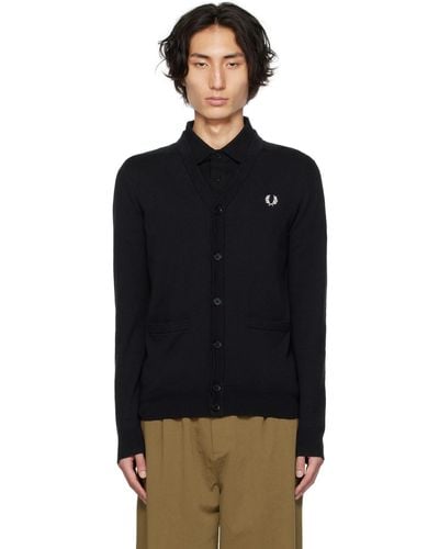 Fred Perry Embroidered Cardigan - Black
