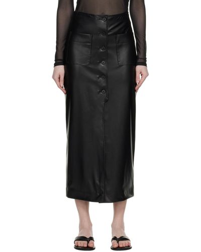 HUGO Black Buttoned Faux-leather Midi Skirt