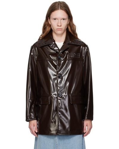 MM6 by Maison Martin Margiela Brown Sports Faux-leather Jacket - Black