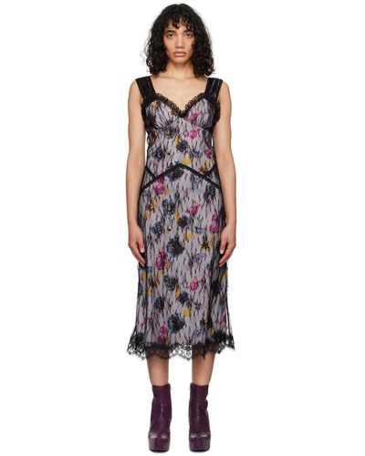 Anna Sui Robe midi sketch noire à motif fleuri exclusive à ssense