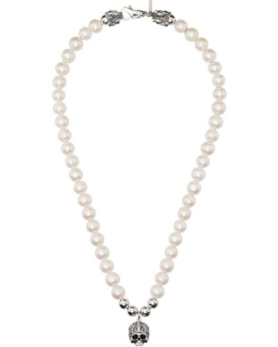 Emanuele Bicocchi Large Pearl Skull Necklace - White
