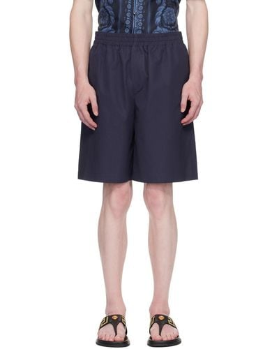 Versace Navy Embroidered Shorts - Blue