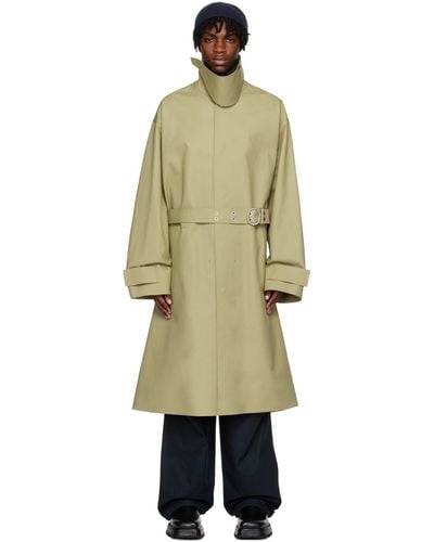 Jil Sander Green Belted Trench Coat - Multicolour